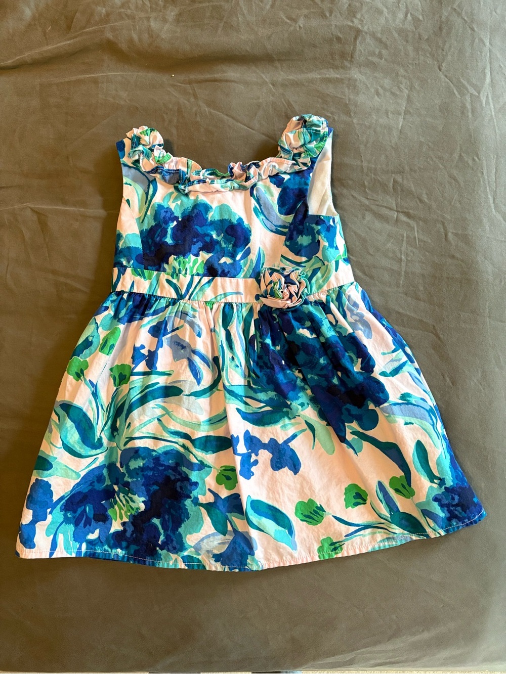 Lilly Pulitzer Blue and Green Floral Ruffle Sundress